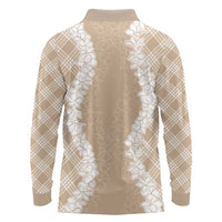 Hawaii Aloha Plumeria Lei Beige Palaka Long Sleeve Polo Shirt - Polynesian Pride