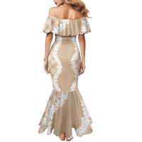Hawaii Aloha Plumeria Lei Beige Palaka Mermaid Dress - Polynesian Pride