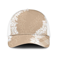 Hawaii Aloha Plumeria Lei Beige Palaka Mesh Trucker Cap - Polynesian Pride