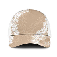 Hawaii Aloha Plumeria Lei Beige Palaka Mesh Trucker Cap - Polynesian Pride