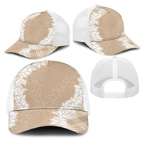 Hawaii Aloha Plumeria Lei Beige Palaka Mesh Trucker Cap - Polynesian Pride