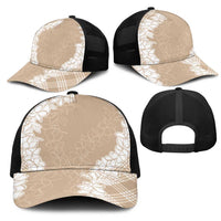 Hawaii Aloha Plumeria Lei Beige Palaka Mesh Trucker Cap - Polynesian Pride