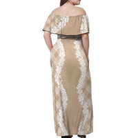 Hawaii Aloha Plumeria Lei Beige Palaka Off Shoulder Maxi Dress - Polynesian Pride