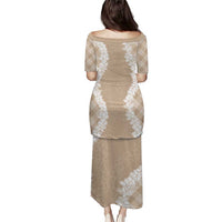 Hawaii Aloha Plumeria Lei Beige Palaka Puletasi - Polynesian Pride