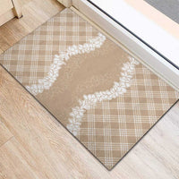 Hawaii Aloha Plumeria Lei Beige Palaka Rubber Doormat - Polynesian Pride