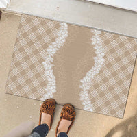 Hawaii Aloha Plumeria Lei Beige Palaka Rubber Doormat - Polynesian Pride