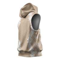 Hawaii Aloha Plumeria Lei Beige Palaka Sleeveless Hoodie LT7 - Polynesian Pride