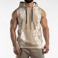 Hawaii Aloha Plumeria Lei Beige Palaka Sleeveless Hoodie LT7 - Polynesian Pride