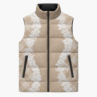 Hawaii Aloha Plumeria Lei Beige Palaka Sleeveless Puffer Jacket LT7 Unisex Beige - Polynesian Pride