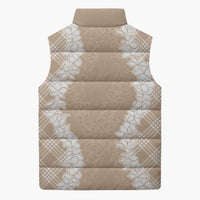 Hawaii Aloha Plumeria Lei Beige Palaka Sleeveless Puffer Jacket LT7 - Polynesian Pride