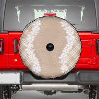 Hawaii Aloha Plumeria Lei Beige Palaka Spare Tire Cover - Polynesian Pride