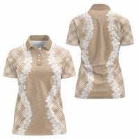 Hawaii Aloha Plumeria Lei Beige Palaka Women Polo Shirt - Polynesian Pride
