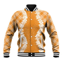Hawaii Aloha Plumeria Lei Orange Palaka Baseball Jacket LT7 Unisex Orange - Polynesian Pride