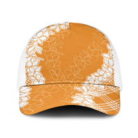 Hawaii Aloha Plumeria Lei Orange Palaka Baseball Net Cap LT7 One Size White Orange - Polynesian Pride