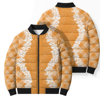 Hawaii Aloha Plumeria Lei Orange Palaka Bomber Puffer Jacket LT7 - Polynesian Pride