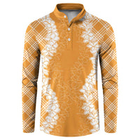 Hawaii Aloha Plumeria Lei Orange Palaka Button Sweatshirt LT7 Orange - Polynesian Pride
