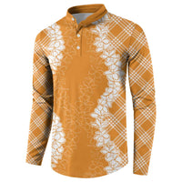 Hawaii Aloha Plumeria Lei Orange Palaka Button Sweatshirt LT7 - Polynesian Pride