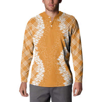 Hawaii Aloha Plumeria Lei Orange Palaka Button Sweatshirt LT7 - Polynesian Pride