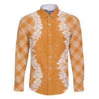 Hawaii Aloha Plumeria Lei Orange Palaka Family Matching Long Sleeve Bodycon Dress and Hawaiian Shirt - Polynesian Pride