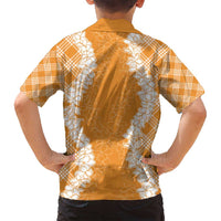 Hawaii Aloha Plumeria Lei Orange Palaka Family Matching Summer Maxi Dress and Hawaiian Shirt - Polynesian Pride