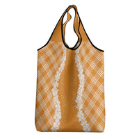 Hawaii Aloha Plumeria Lei Orange Palaka Grocery Bag - Polynesian Pride