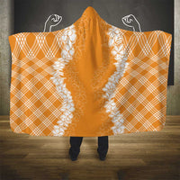 Hawaii Aloha Plumeria Lei Orange Palaka Hooded Blanket - Polynesian Pride