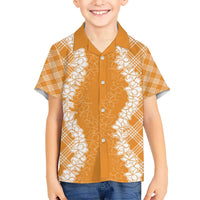 Hawaii Aloha Plumeria Lei Orange Palaka Kid Hawaiian Shirt LT7 Kid Orange - Polynesian Pride