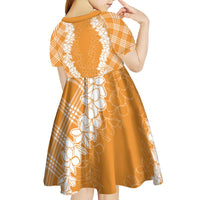 Hawaii Aloha Plumeria Lei Orange Palaka Kid Short Sleeve Dress - Polynesian Pride
