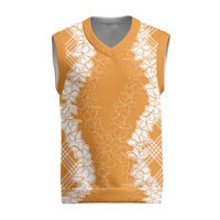 Hawaii Aloha Plumeria Lei Orange Palaka Christmas Knitted V-Neck Vest - Polynesian Pride