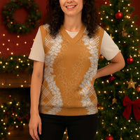 Hawaii Aloha Plumeria Lei Orange Palaka Christmas Knitted V-Neck Vest - Polynesian Pride