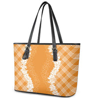 Hawaii Aloha Plumeria Lei Orange Palaka Leather Tote Bag - Polynesian Pride