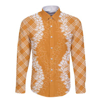 Hawaii Aloha Plumeria Lei Orange Palaka Long Sleeve Button Shirt LT7 Unisex Orange - Polynesian Pride
