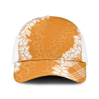 Hawaii Aloha Plumeria Lei Orange Palaka Mesh Trucker Cap LT7 One Size White Orange - Polynesian Pride