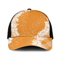 Hawaii Aloha Plumeria Lei Orange Palaka Mesh Trucker Cap LT7 One Size Black Orange - Polynesian Pride