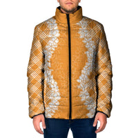 Hawaii Aloha Plumeria Lei Orange Palaka Padded Jacket LT7 Men Orange - Polynesian Pride