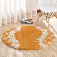 Hawaii Aloha Plumeria Lei Orange Palaka Round Carpet LT7 - Polynesian Pride