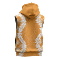 Hawaii Aloha Plumeria Lei Orange Palaka Sleeveless Hoodie LT7 - Polynesian Pride