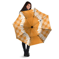Hawaii Aloha Plumeria Lei Orange Palaka Umbrella - Polynesian Pride