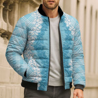 Hawaii Aloha Plumeria Lei Turquoise Palaka Bomber Puffer Jacket LT7 - Polynesian Pride