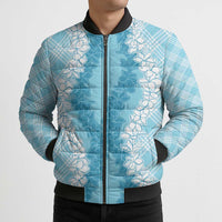 Hawaii Aloha Plumeria Lei Turquoise Palaka Bomber Puffer Jacket LT7 - Polynesian Pride