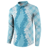 Hawaii Aloha Plumeria Lei Turquoise Palaka Button Sweatshirt LT7 - Polynesian Pride