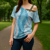 Hawaii Aloha Plumeria Lei Turquoise Palaka Cross Shoulder Shirt - Polynesian Pride