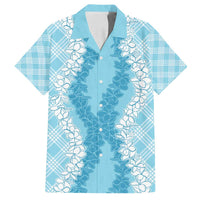 Hawaii Aloha Plumeria Lei Turquoise Palaka Family Matching Off Shoulder Short Dress and Hawaiian Shirt - Polynesian Pride