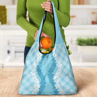 Hawaii Aloha Plumeria Lei Turquoise Palaka Grocery Bag - Polynesian Pride