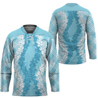 Hawaii Aloha Plumeria Lei Turquoise Palaka Hockey Jersey - Polynesian Pride