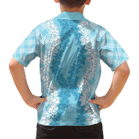 Hawaii Aloha Plumeria Lei Turquoise Palaka Kid Hawaiian Shirt LT7 - Polynesian Pride