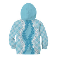 Hawaii Aloha Plumeria Lei Turquoise Palaka Kid Hoodie - Polynesian Pride