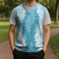 Hawaii Aloha Plumeria Lei Turquoise Palaka Christmas Knitted V-Neck Vest - Polynesian Pride