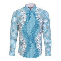 Hawaii Aloha Plumeria Lei Turquoise Palaka Long Sleeve Button Shirt LT7 Unisex Turquoise - Polynesian Pride