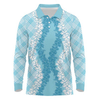 Hawaii Aloha Plumeria Lei Turquoise Palaka Long Sleeve Polo Shirt - Polynesian Pride